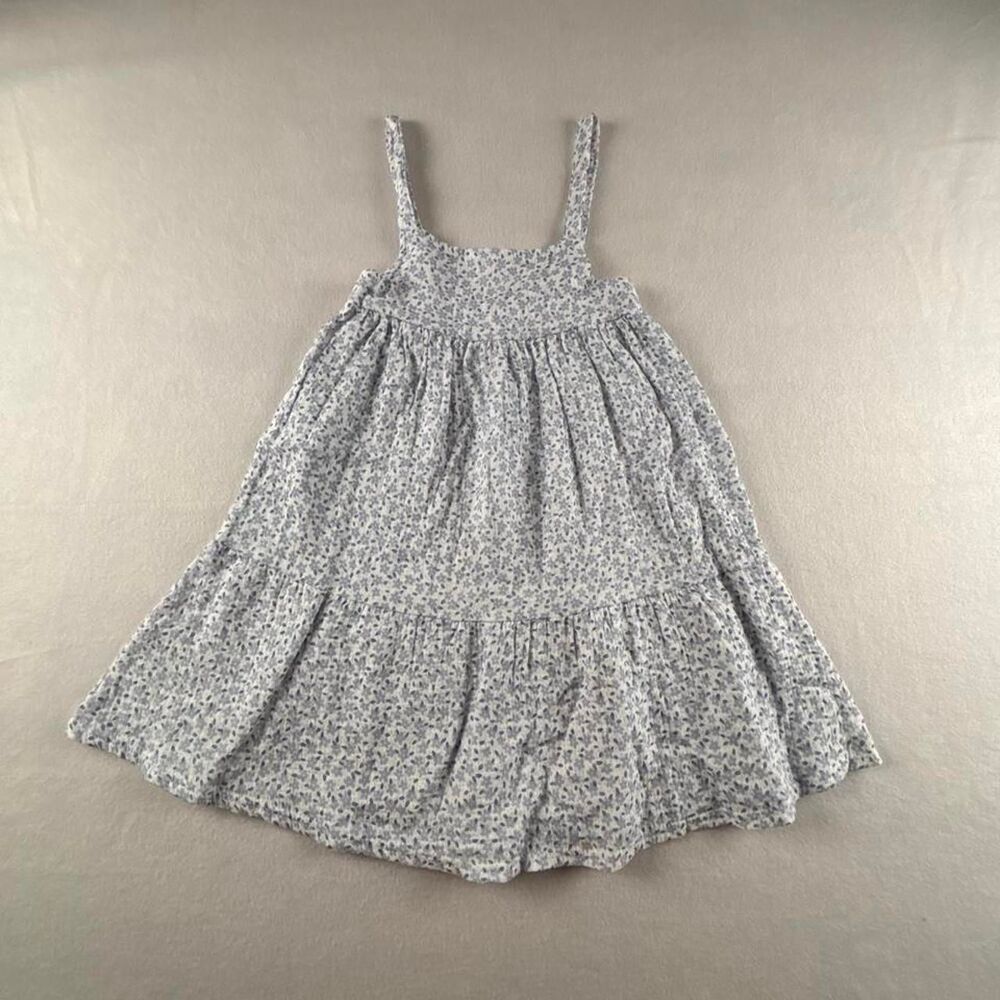 Rabbit & Bear Girls 7 Blue Floral Babydoll Dress Organic Cotton Tiered